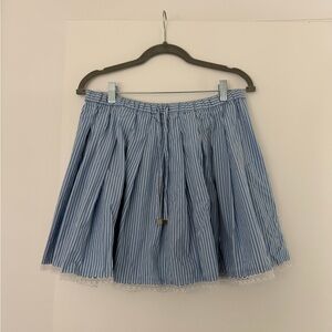 J. Crew Light Blue & White Striped Pleated Mini Skirt - size medium